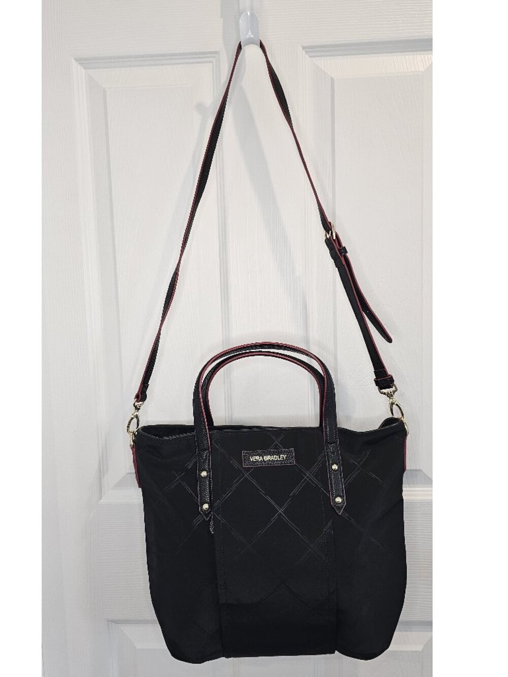 Vera Bradley Preppy Poly Satchel Black Crossbody Purse Bag Handbag Shoulder Tote